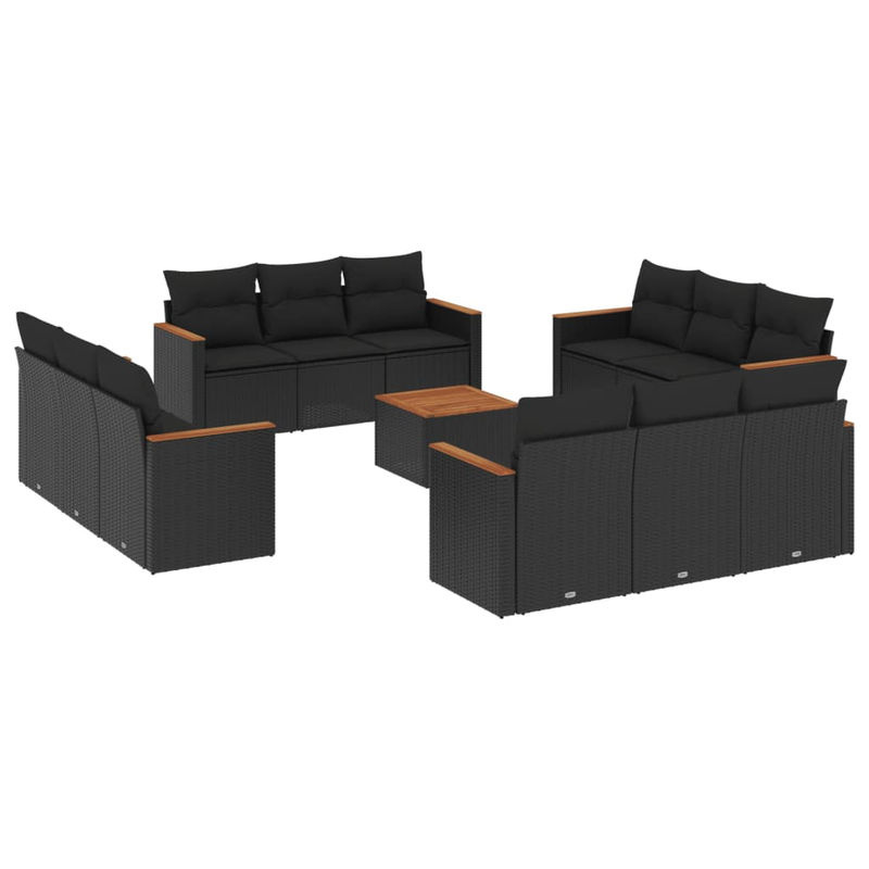 Vidaxl Gartenmöbel-Set aus Polyrattan und Akazie mit Kissen, 13-teilig, Schwarz - Bild 2