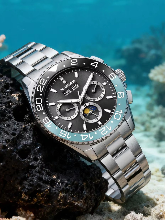X-GEAR Armbanduhr Automatik, Edelstahl, Schwarz, Silber, Herren - Bild 5