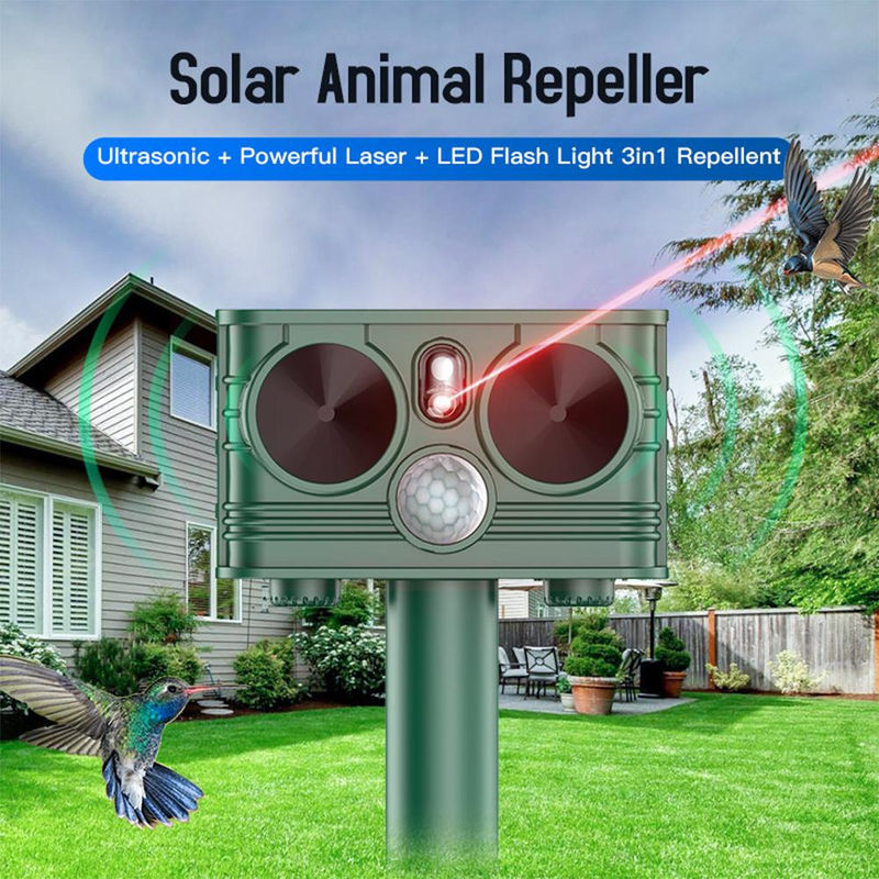 TOMTOP JMS Ultraschall Tierabwehr für den Garten mit Solarbetrieb, Bewegungsmelder und LED Strobe, wasserdicht, grün - Bild 7