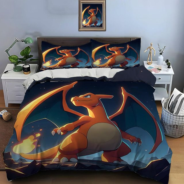 Lodestar Pokémon Glurak Bettwäsche Set 3-teilig aus Mikrofaser, Mehrfarbig, B/T: 240 x 220 cm - Bild 1