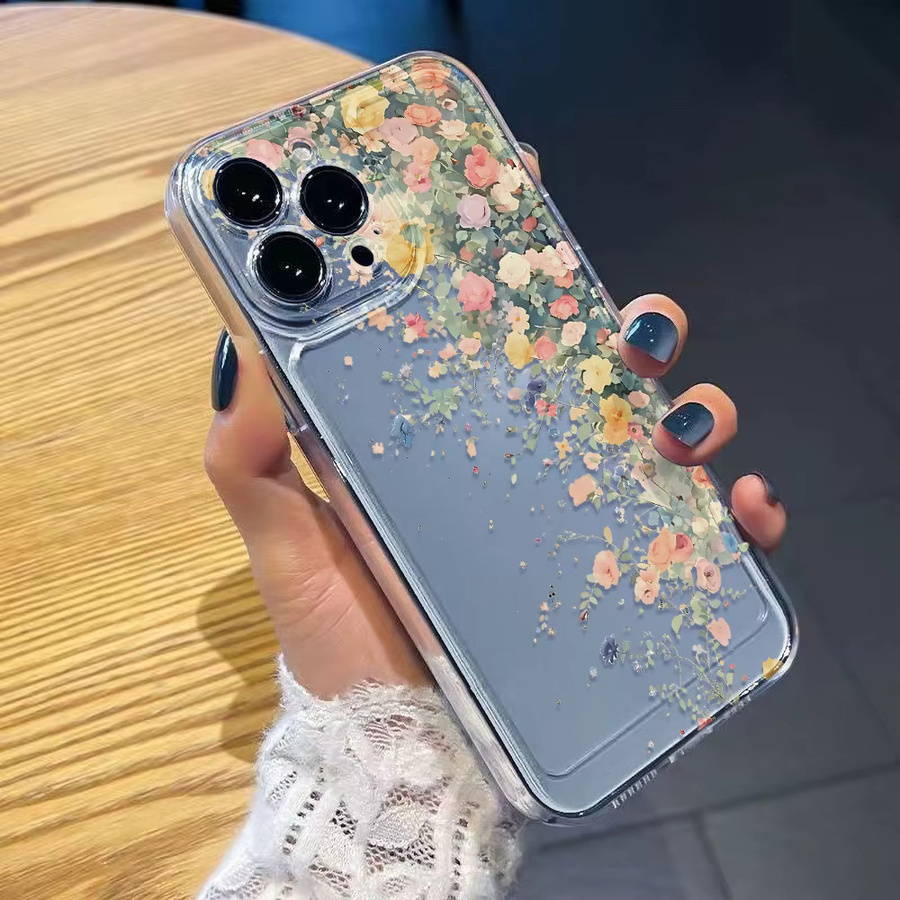 Stoßfeste Silikon Handyhülle mit Blumenmuster für Apple iPhone 17 Pro Max, 16, 15, 14, 13, 12 und Air, transparent - Bild 6