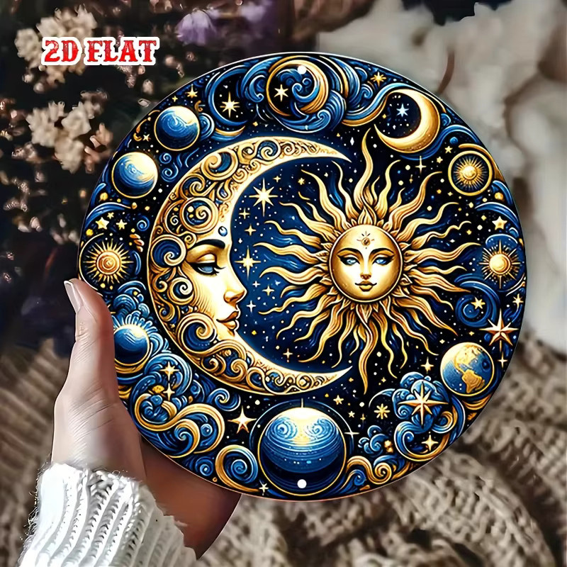 Potdemiel Vintage Metallschild Sonne und Mond im kosmischen Design, rundes Aluminium-Wandposter in Multicolour, Durchmesser: 20 cm - Bild 5
