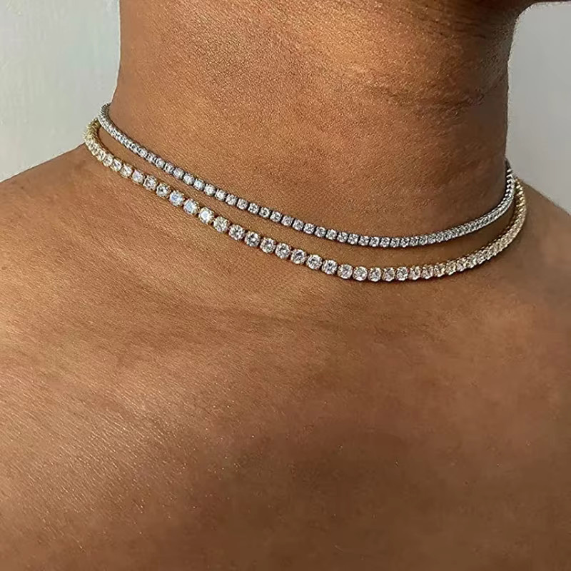 ZHOUYANG Tennis Choker Halskette, Goldfarbe, Zirkonia, Kristall, Damen - Bild 4