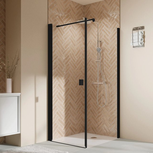 Breuer Duschkabine Elana 2.0 Drehtür mit eckigen Profilen für Seitenwand, Breite: 80 cm, Schwarz Matt, DIN Links - Bild 1