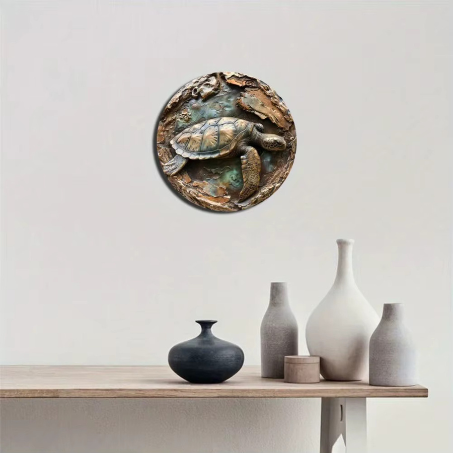 Potdemiel Wandkunst-Dekoration aus Metall mit Meeresschildkröte im Art-Deco-Stil, rundes Hängeschild in Multicolour, Durchmesser: 20 cm - Bild 5