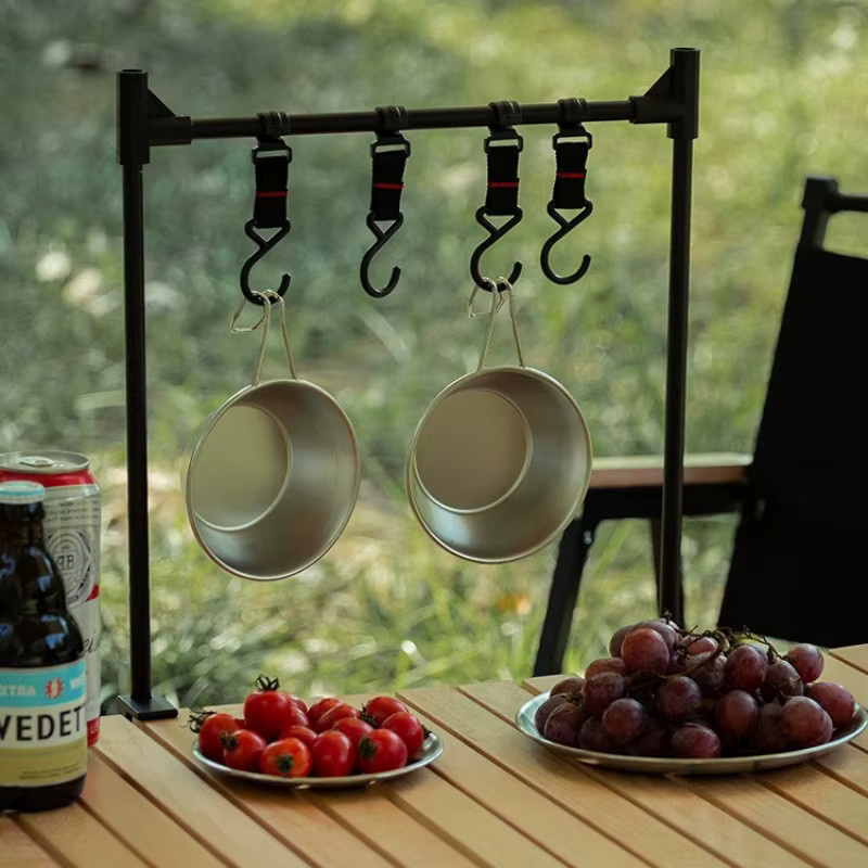 PACOONE Camping-Regal aus Aluminiumlegierung in Schwarz, Tragbarer IGT Laternenständer und Hängeregal für Picknick und Garten - Bild 4
