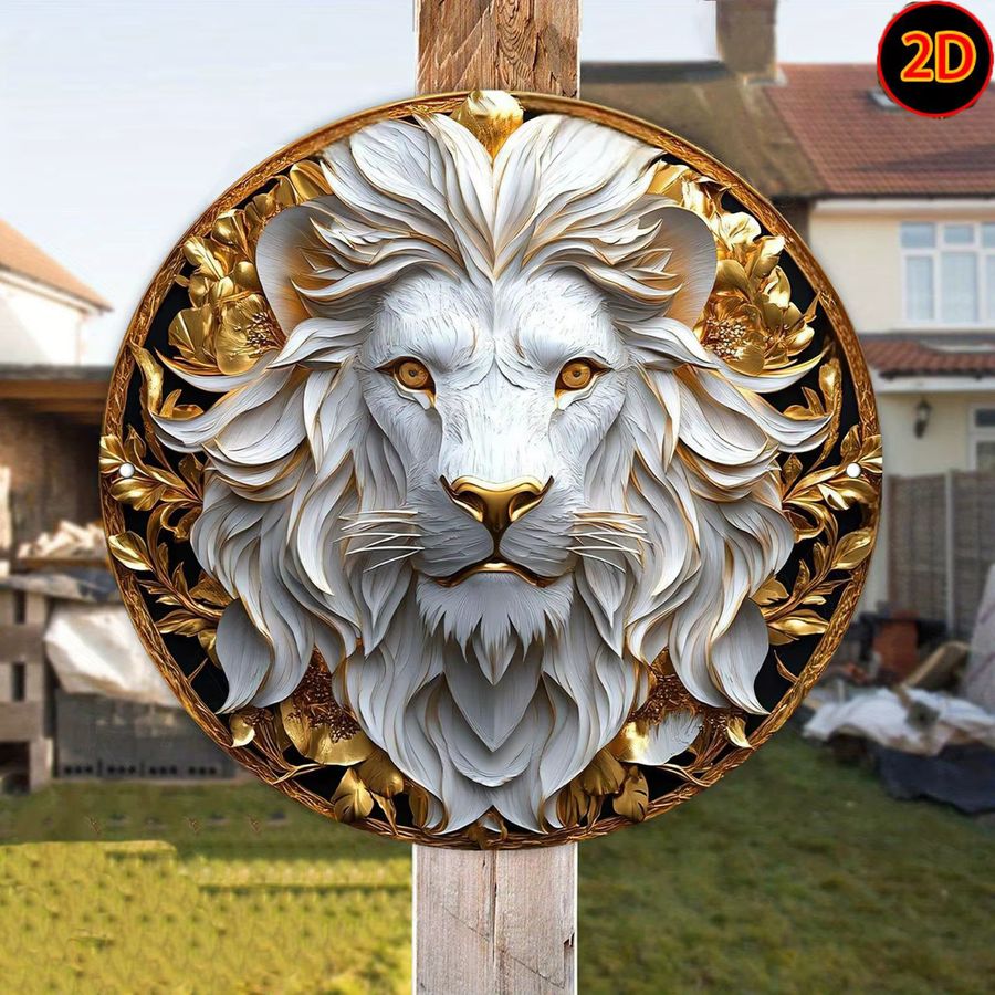 Potdemiel 2D-Wandkunst Löwenkopf aus Aluminium im Vintage-Stil, Durchmesser: 19,99 cm - Bild 5