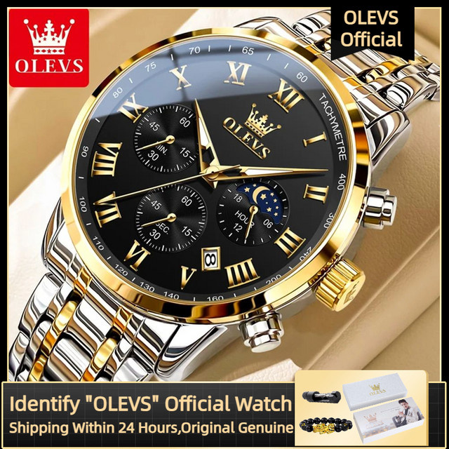 OLEVS Armbanduhr, Quarz, Edelstahl, Schwarz, Herren - Bild 1