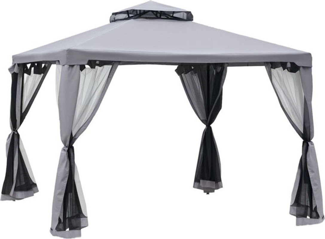 Outsunny Gartenpavillon Partyzelt mit 4 Seitenwänden aus Metall und Polyester in Hellgrau, B/T: 300 x 300 cm - Bild 3
