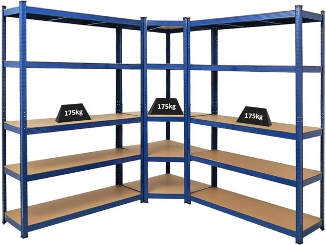 PROREGAL Regalset bestehend aus 1 Eckregal und 2 Schwerlastregalen Ragnar in Blau, H x B x T: 180 x 190 x 40 cm, Fachlast 175 kg - Bild 1