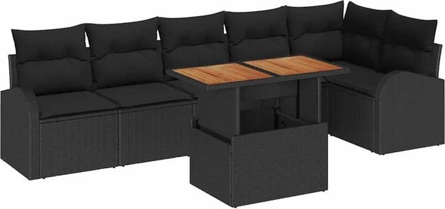 vidaXL Garten-Sofa-Set aus Poly Rattan in Schwarz mit 7 Teilen, L-Form und integrierter Stauraumfunktion inklusive Polstern und Tisch - Bild 1