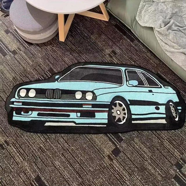 VIKAMA Rennauto-Teppich in Blau, weicher Bodenläufer für Kinderzimmer und Schlafzimmer, B/L: 50 x 150 cm - Bild 1