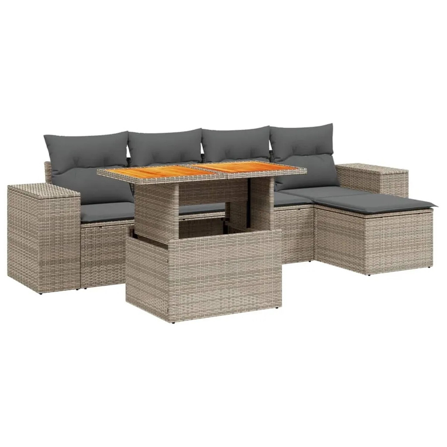 vidaXL 6-teilige Garten-Sofagarnitur in L-Form aus grauem Poly-Rattan mit Kissen und pulverbeschichtetem Stahlrahmen - Bild 2
