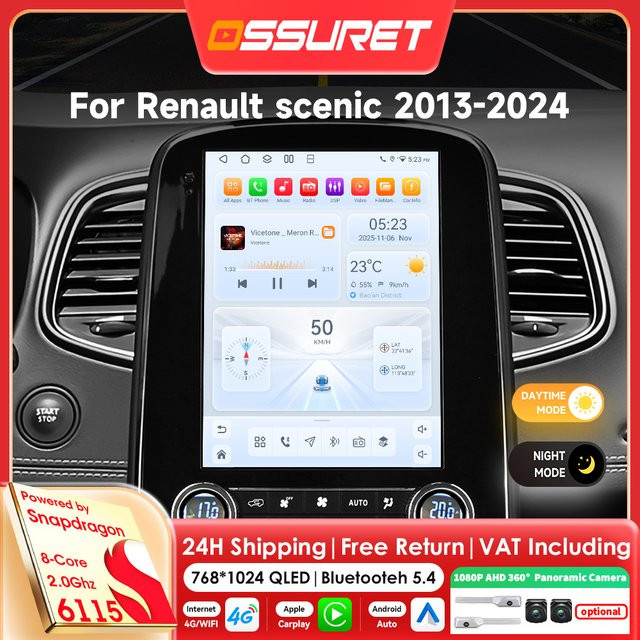 OSSURET Android 14 Autoradio für Renault Scenic 2013-2024 mit 9,7 Zoll Display, Wireless CarPlay, Snapdragon 8-Kern-Prozessor, GPS und Bluetooth in Schwarz - Bild 1