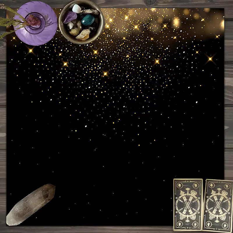 VIKAMA Starlight Tarot-Karten Altartuch in Schwarz-Gold für Meditation und Zeremonien - Bild 1