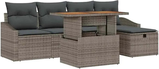 vidaXL 6-teiliges Garten-Sofa-Set aus Polyrattan in Grau mit Kissen für Garten, Balkon und Terrasse - Bild 1