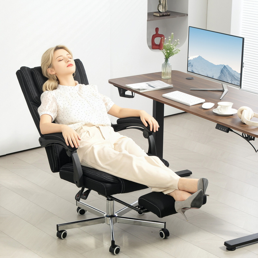 Vinsetto Ergonomischer Bürostuhl in Schwarz mit Kopfstütze, Armlehnen und Fußhocker, höhenverstellbar und drehbar, B/T/H: 65 x 61 x 105-113 cm - Bild 2