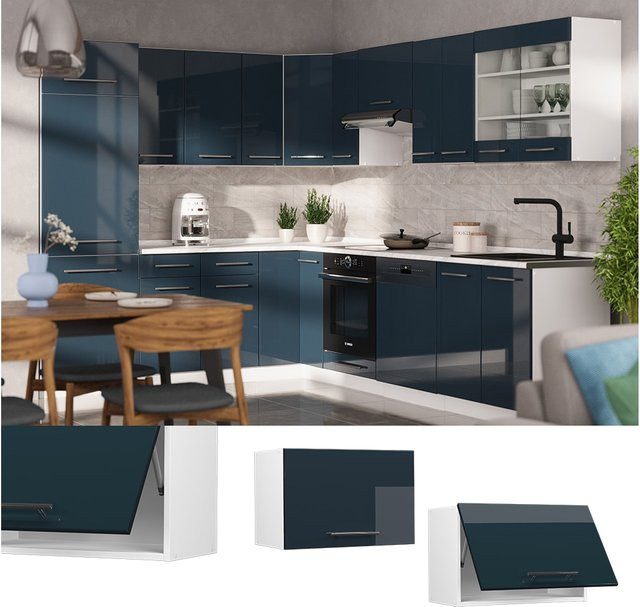 Vicco Hängeschrank Fame-Line Küchenschrank Hochglanz Weiß Dunkelblau B: 60 cm, H: 40 cm, T: 34,1 cm - Bild 1