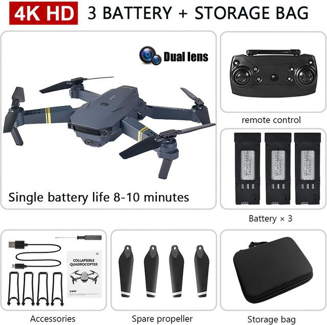 JJRC E58 RC Quadcopter mit 4K HD Weitwinkel Kamera und Dual Camera, Wifi Flugzeug in Schwarz - Bild 1