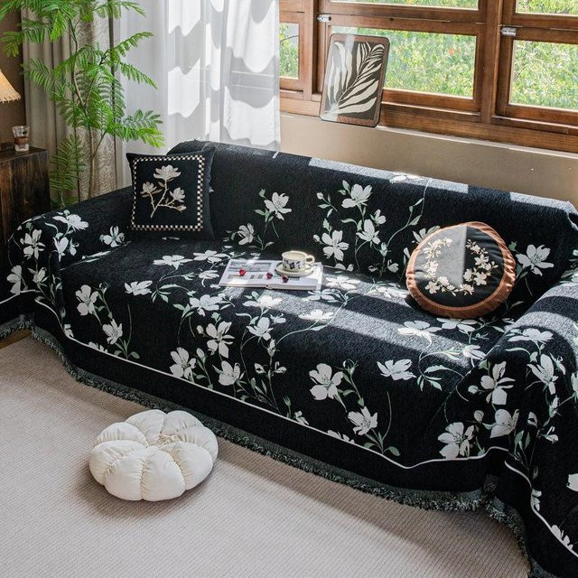 Super Six Retro Sofa Abdeckung aus Chenille mit floralem Jacquard-Muster, B/T: 180 x 130 cm - Bild 1