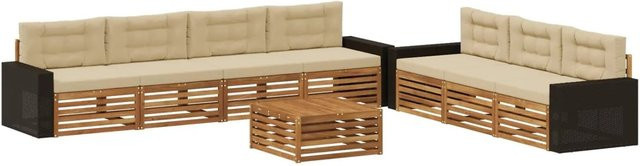 vidaXL Outdoor-Sofagarnitur aus Akazienholz mit 8 Teilen in Natur und Beige, B/T/H: 79 x 79 x 37 cm - Bild 1