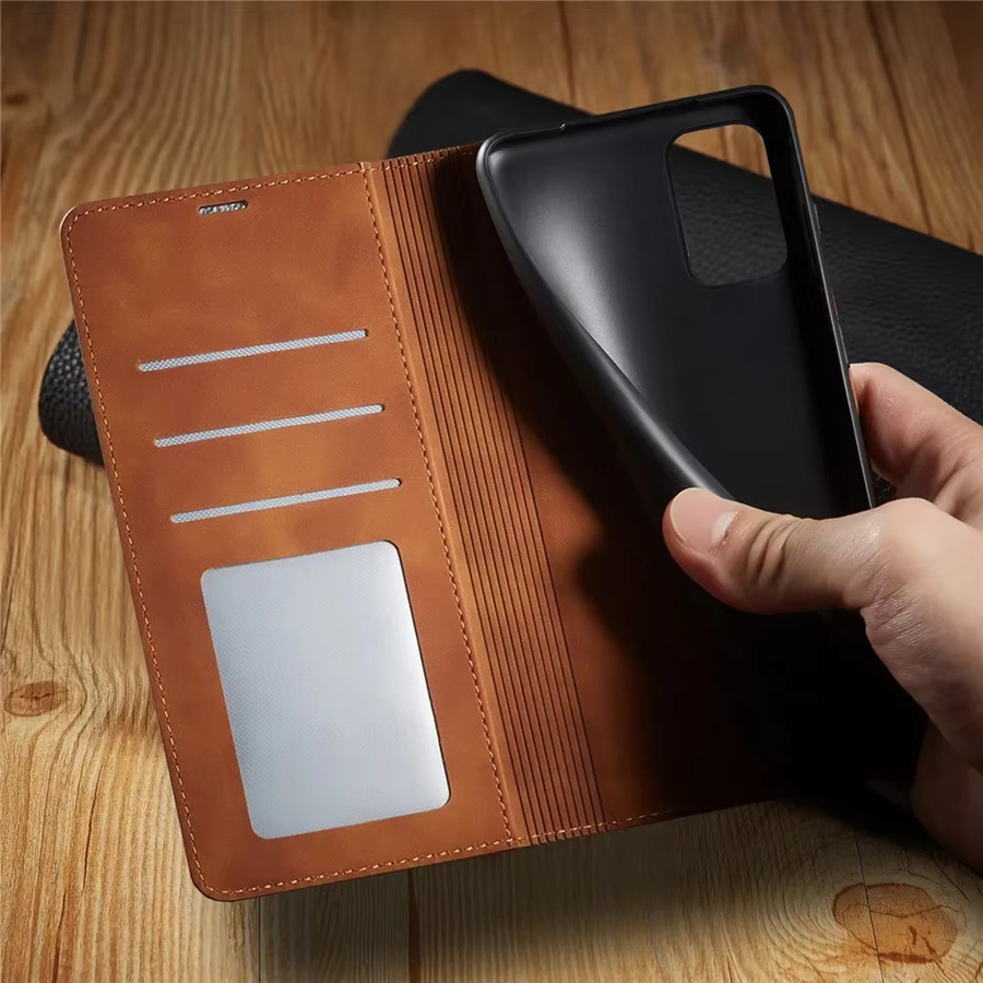 Samsung Leder-Brieftasche als Flip Cover für Galaxy S24 S23 S22 S21 S20 FE Ultra Plus S10 S9 S8 Plus A25 A52s A53 A12 A71 A51 in Braun - Bild 4