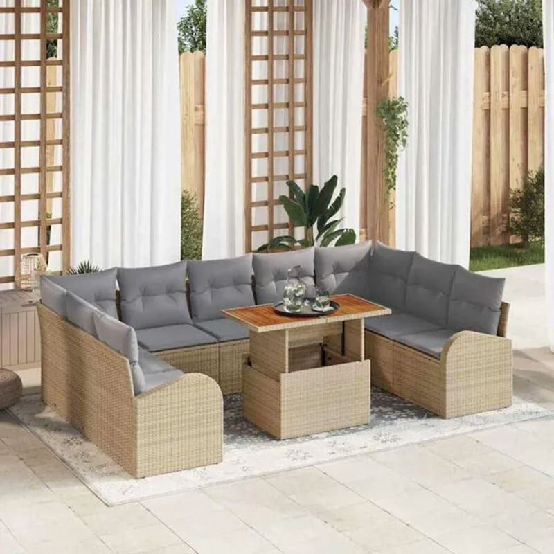 VIDAXL Loungemöbel Garten-Sofa-Set aus Polyrattan und Stahl, 10-teilig, Beige und Grau, B/T/H: 100 x 55 x 73 cm - Bild 1