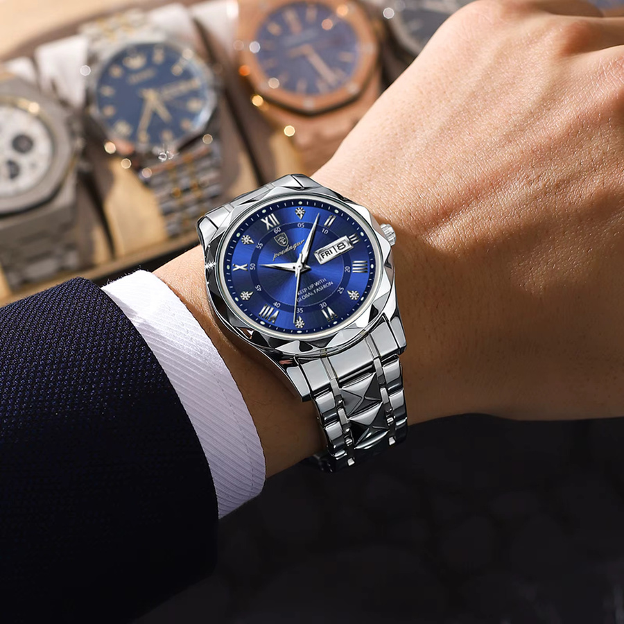 POEDAGAR Armbanduhr Quarz, Edelstahl, Blau, Herren - Bild 4