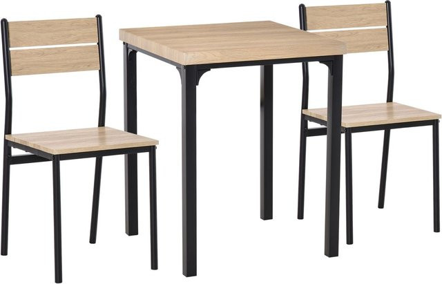 HOMCOM 3-teilige Essgruppe mit modernem Küchentisch und 2 Stühlen in Naturholzmaserung und Schwarz - Bild 1