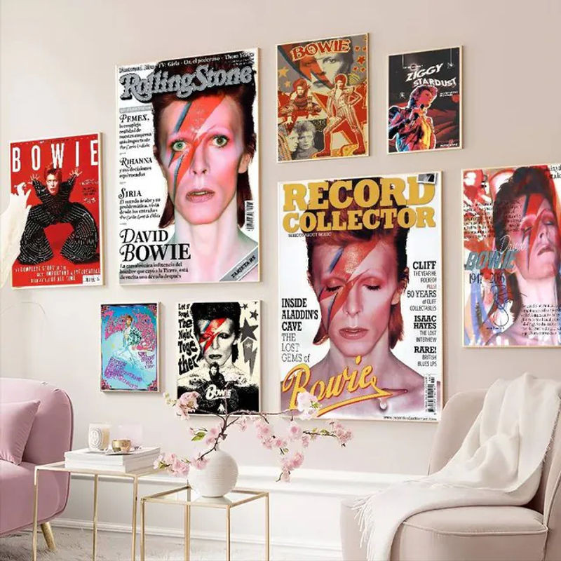 Vintage Poster David Bowie Porträt als mehrfarbige Wandkunst im Hochformat für deine Wanddekoration - Bild 1