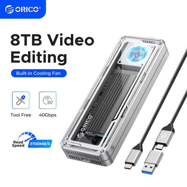 ORICO USB4 M.2 NVMe SSD Gehäuse mit 40Gbps Übertragungsrate und Kühlventilator, kompatibel mit Thunderbolt 4/3 und M.2 SSDs der Formate 2230, 2242, 2260, 2280 (M Key) - Bild 1