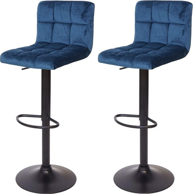2er-Set MCW Barhocker G87 höhenverstellbar Samt Petrol-Blau mit schwarzem Fuß - Bild 1