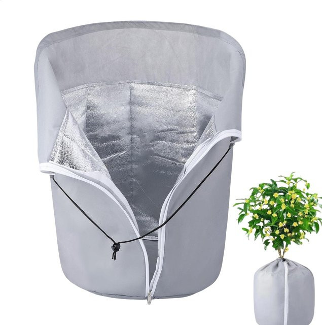 Blumentopf-Isolierabdeckung für den Winter in Grau aus Polyester, Pflanzgefäß-Schutzhülle für den Außenbereich, B/T/H: 70,0 x 65,0 x 0 cm - Bild 1