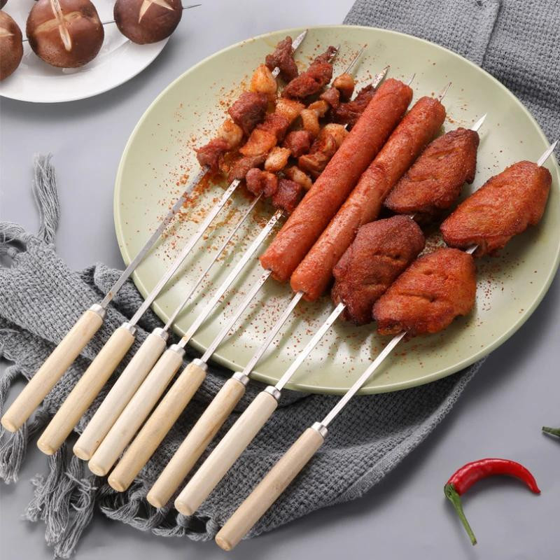 10er Set Grillspieße aus 304 Edelstahl mit Holzgriff in Silber - Bild 2