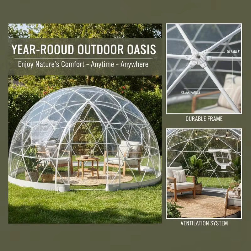Gartendom Transparentes Blasenzelt aus PVC, Geodätisches Kuppelgewächshaus mit Fenster, B: 290 cm, H: 170 cm, Farbe: Weiß - Bild 2