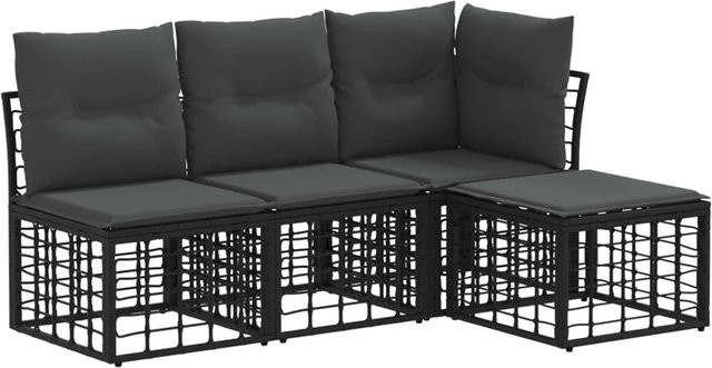 vidaXL Outdoor-Sofagarnitur in L-Form aus Polyrattan mit Ottoman und Polsterkissen, Schwarz - Bild 1