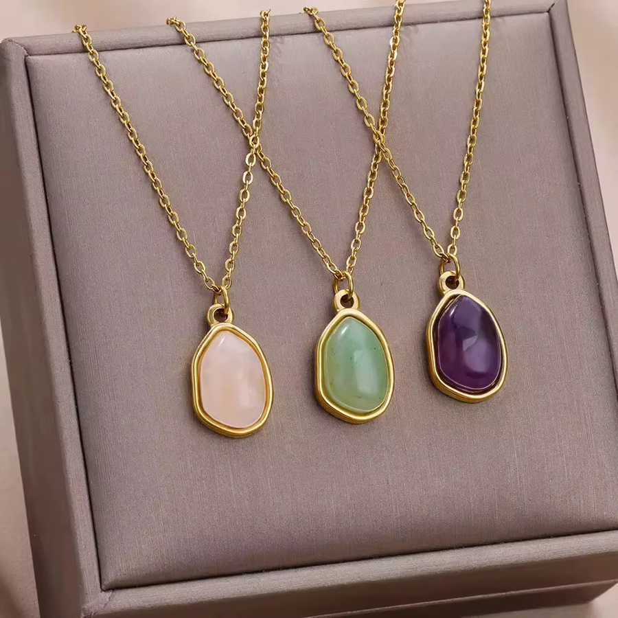ETCAVCE Halskette, Edelstahl, Goldfarben, Opal-Stein, Damen - Bild 2