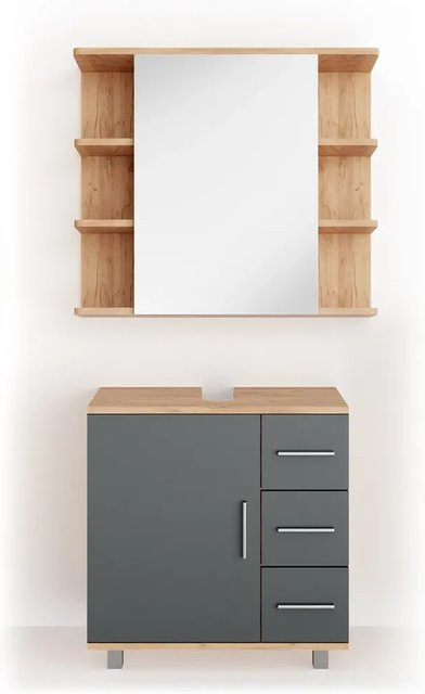 Vicco Badmöbel Set Ilias in Eiche und Anthrazit bestehend aus Spiegel, Unterschrank und Badschrank - Bild 2