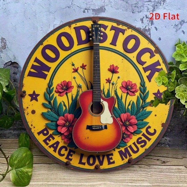 CIFBUY Retro-Metallschild 1969 Wanddekoration im Vintage-Stil mit Friedens- und Gitarrenkunst, B/H: 19,8 x 19,8 cm, Mehrfarbig - Bild 1