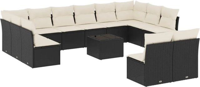 vidaXL 13-tlg Garten-Sofagarnitur mit Kissen aus Poly-Rattan in Schwarz Modell 11 - Bild 1
