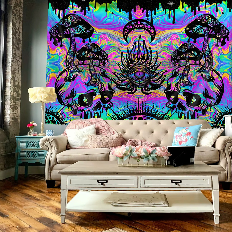 VIKAMA Psychedelischer Wandteppich Allwissiges Auge Abstract Design in Multicolour, B/H: 60 x 40 cm - Bild 3