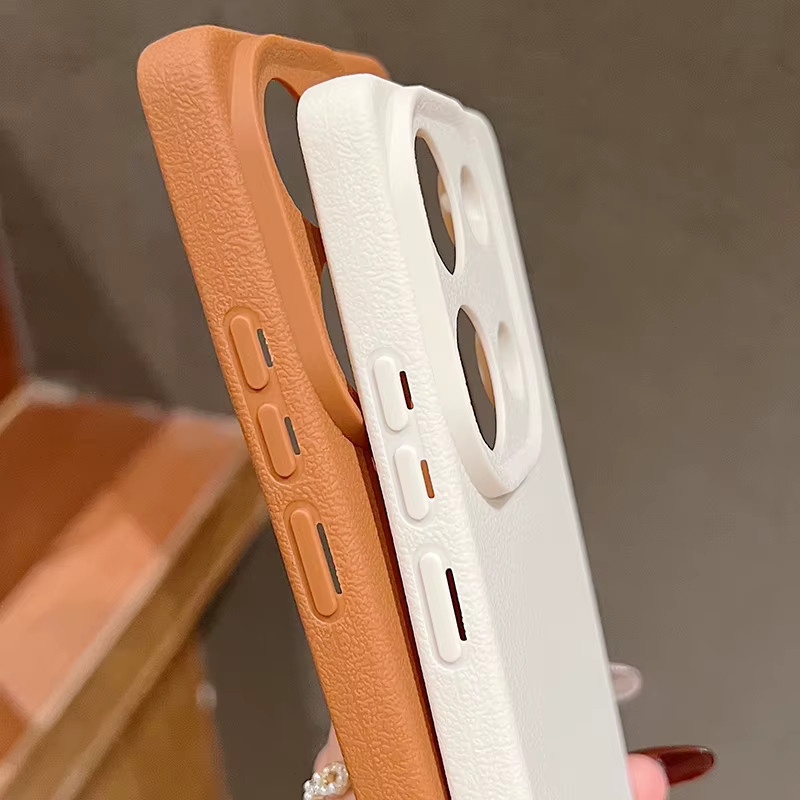 Ledertextur Handyhülle aus weichem TPU Silikon für Xiaomi 13T Poco X6 M6 Pro Redmi Note 11 12 13 14 Pro Plus 5G in Pink - Bild 1