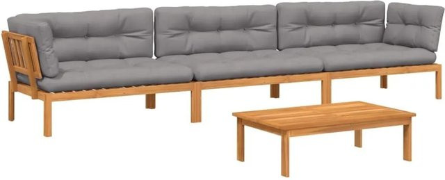 vidaXL 4-tlg. Garten-Sofagarnitur aus Akazienholz in L-Form mit Kissen, Dunkelbraun-grau - Bild 1