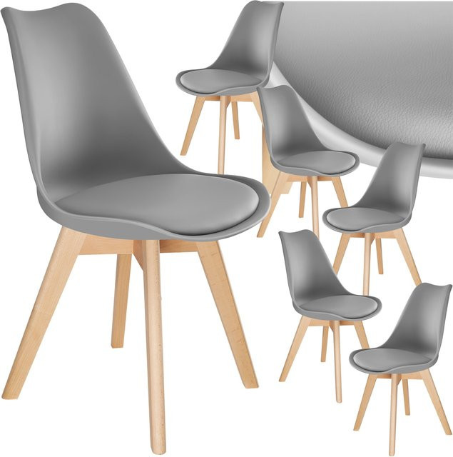 tectake Set Esszimmerstühle Frederikke im Scandi-Design, 6er Set, Grau, B/T/H: 49 x 53 x 82 cm - Bild 1