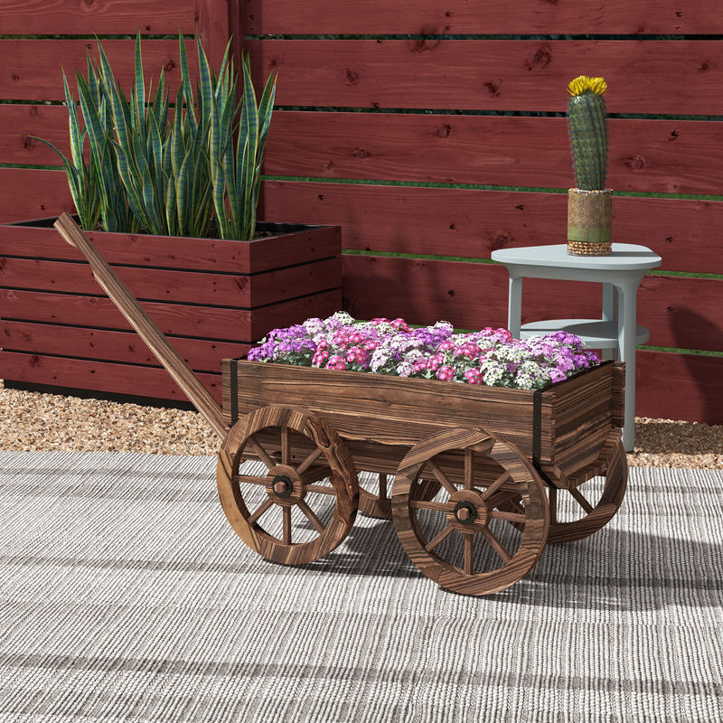 Outsunny Blumenkasten im rustikalen Holzwagen-Design aus Tannenholz mit Griff, Farbe: verkohlt - Bild 2