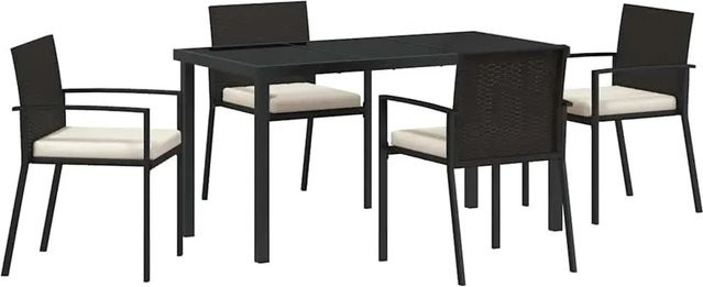 vidaXL 5-teiliges Garten-Esszimmer-Set aus Poly Rattan in Schwarz mit Stahlrahmen - Bild 1