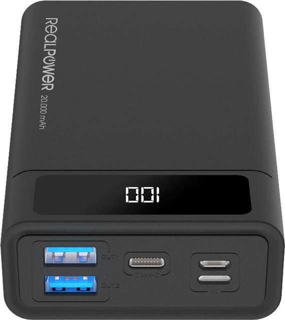 RealPower PB-20k Powerbank 20000 mAh mit Power Delivery und Statusanzeige Schwarz - Bild 2