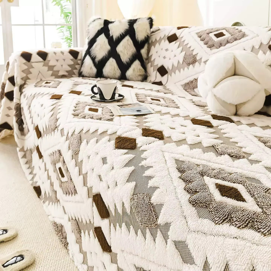Retro Sofabezug von 静岩汐洁 aus Jacquard-Stoff, rutschfest und kratzfest für dein Sofa - Bild 1