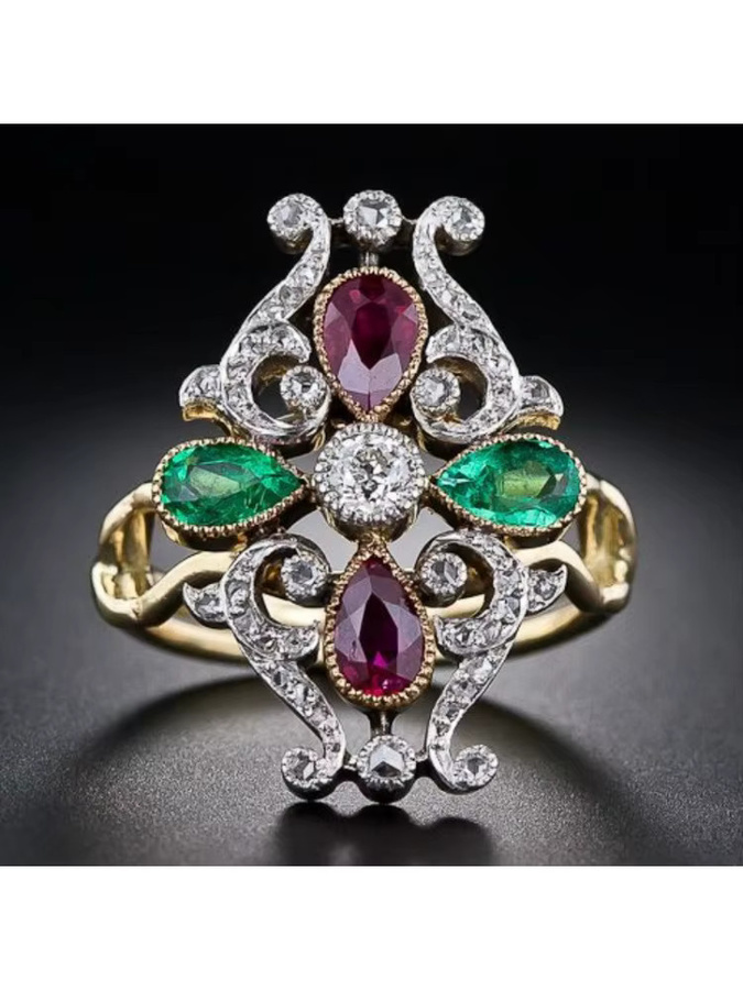 Damenring Vintage, Gold, Mehrfarbiger Synthetischer Zirkonia - Bild 5