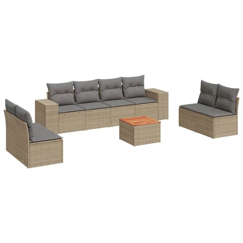 Vidaxl Gartenmöbel-Set aus Polyrattan und Akazie mit Kissen, 9-teilig, Beige - Bild 2